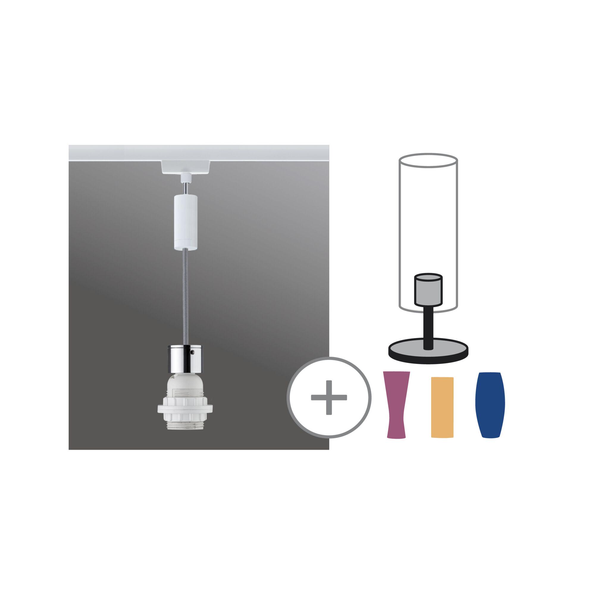 White ceiling mount with chrome fitting and cable for modern LED pendant light