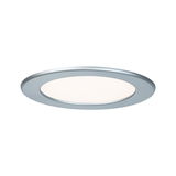 Round LED recessed panel in silver aluminum with warm white light for modern room lighting