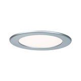 Round LED recessed panel in silver aluminum with warm white light for modern room lighting