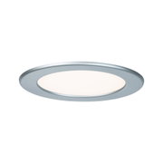 Round LED recessed panel in silver aluminum with warm white light for modern room lighting