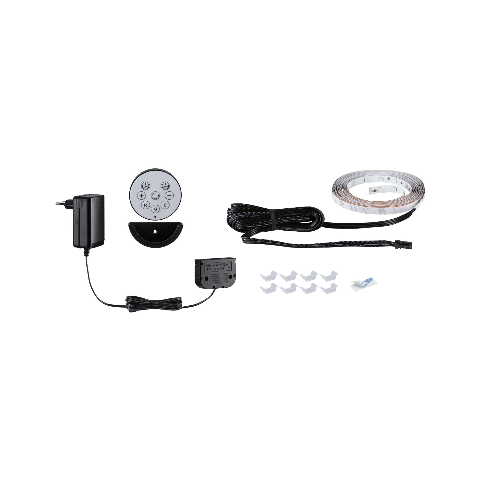 LED-Lichtband Set mit Fernbedienung, Netzteil und Montageclips in Weiß für flexible Beleuchtung