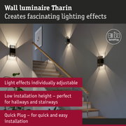 Black metal Tharin wall luminaire with adjustable light effects ideal for hallways and stairways