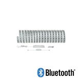 Hvid LED-lysskinne med Bluetooth-styring og strømforsyning til fleksible belysningsløsninger.