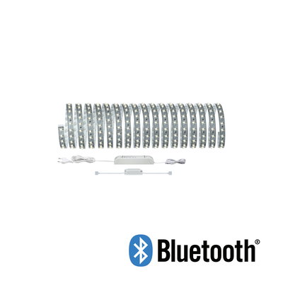 Bande LED blanche avec contrôle Bluetooth et alimentation pour solutions d'éclairage flexibles.