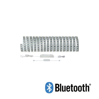 Bande LED blanche avec contrôle Bluetooth et alimentation pour solutions d'éclairage flexibles.