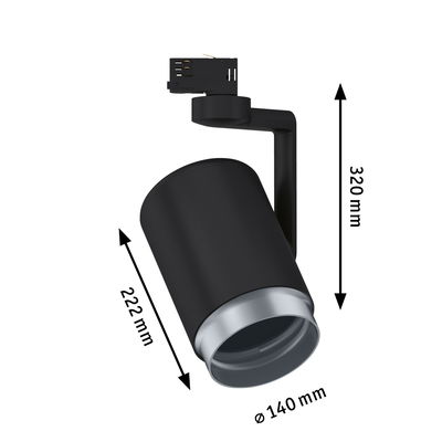 Schwarzer LED-Spot aus Metall mit silbernem Rand, Maße 320x222x140 mm, moderne Beleuchtungslösung