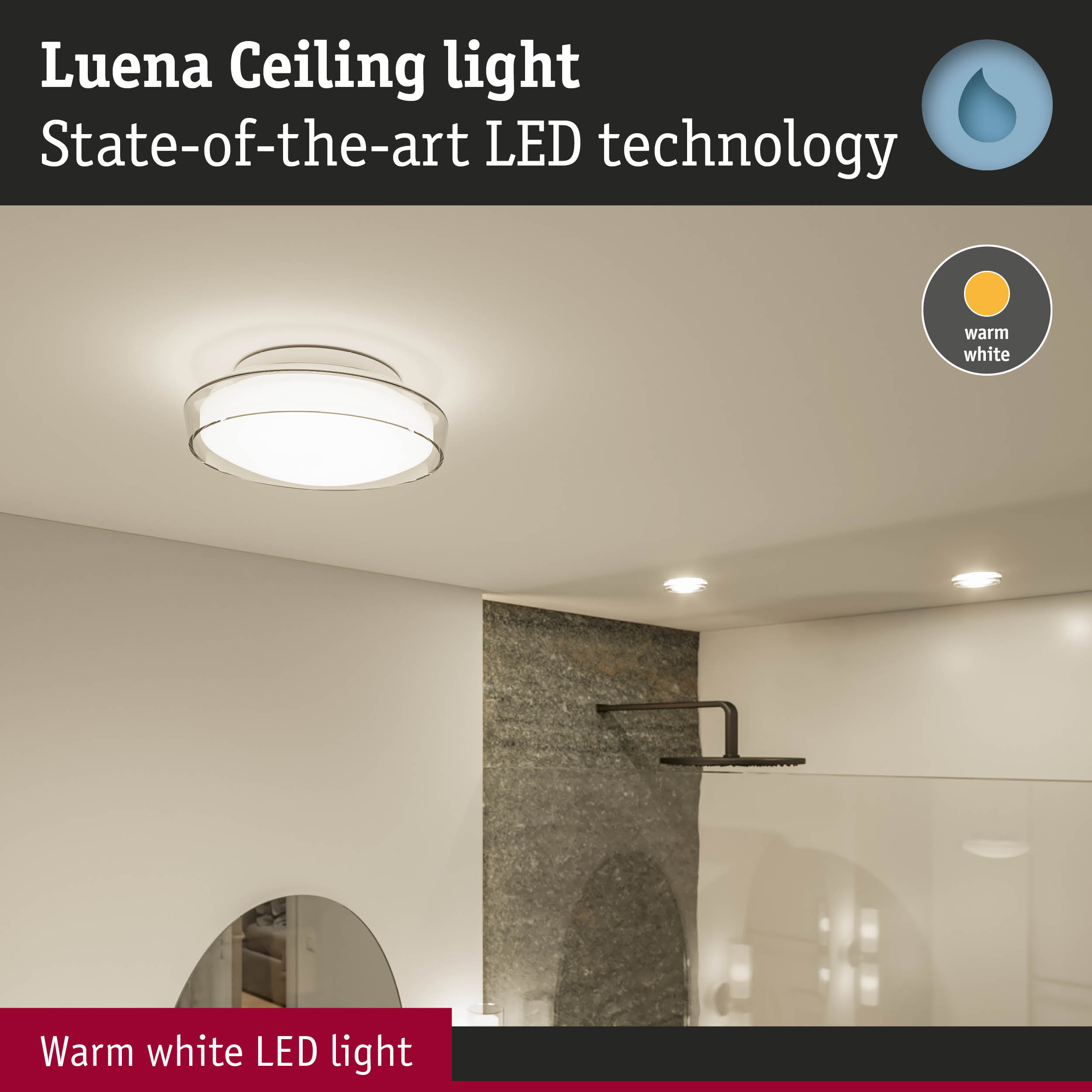 Luena ceiling light with warm white LED and modern design for living spaces
