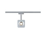 Modern square silver metal LED spotlight for track systems with warm white light