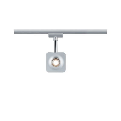 Projecteur LED carré moderne en métal argenté pour rails avec lumière blanc chaud