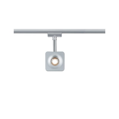 Moderner quadratischer LED-Strahler in Silber aus Metall für Schienensysteme mit warmweißem Licht