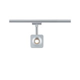 Moderner quadratischer LED-Strahler in Silber aus Metall für Schienensysteme mit warmweißem Licht