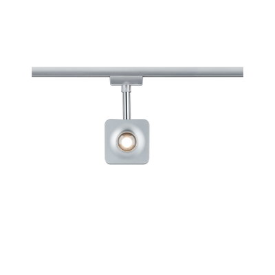 Moderner quadratischer LED-Strahler in Silber aus Metall für Schienensysteme mit warmweißem Licht