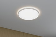 Plafonnier LED rond blanc avec lumière indirecte et design moderne pour espaces de vie.