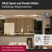 Moderne Küche mit URail Spots und Pendel Hildor in Weiß, dimmbar in 3 Stufen über Wandschalter