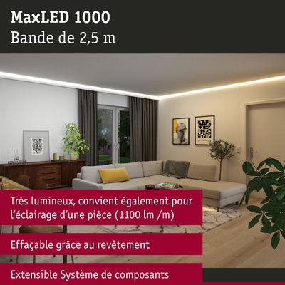 Bande LED MaxLED 1000 de 2,5 m en blanc chaud pour un éclairage lumineux et système extensible