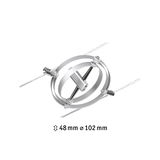 Silver metal cable tensioner with two rings and screws for cable systems, 48 mm height, 102 mm diameter