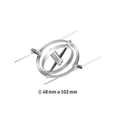 Silberner Metallseil-Spanner mit zwei Ringen und Schrauben für Kabelsysteme, 48 mm hoch, 102 mm Durchmesser