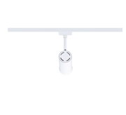 White metal LED spotlight on track system for flexible indoor lighting solutions