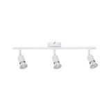Three white metal LED ceiling spotlights with adjustable heads for modern room lighting