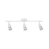 Three white metal LED ceiling spotlights with adjustable heads for modern room lighting