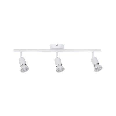 Drie witte metalen LED-plafondspots met verstelbare koppen voor moderne verlichting