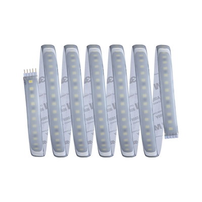 Flexibles LED-Lichtband mit weißen LEDs und selbstklebender Rückseite für vielseitige Beleuchtung.
