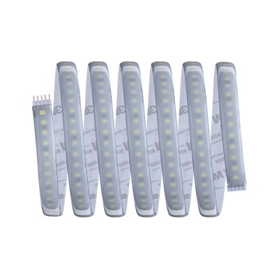 Flexibles LED-Lichtband mit weißen LEDs und selbstklebender Rückseite für vielseitige Beleuchtung.