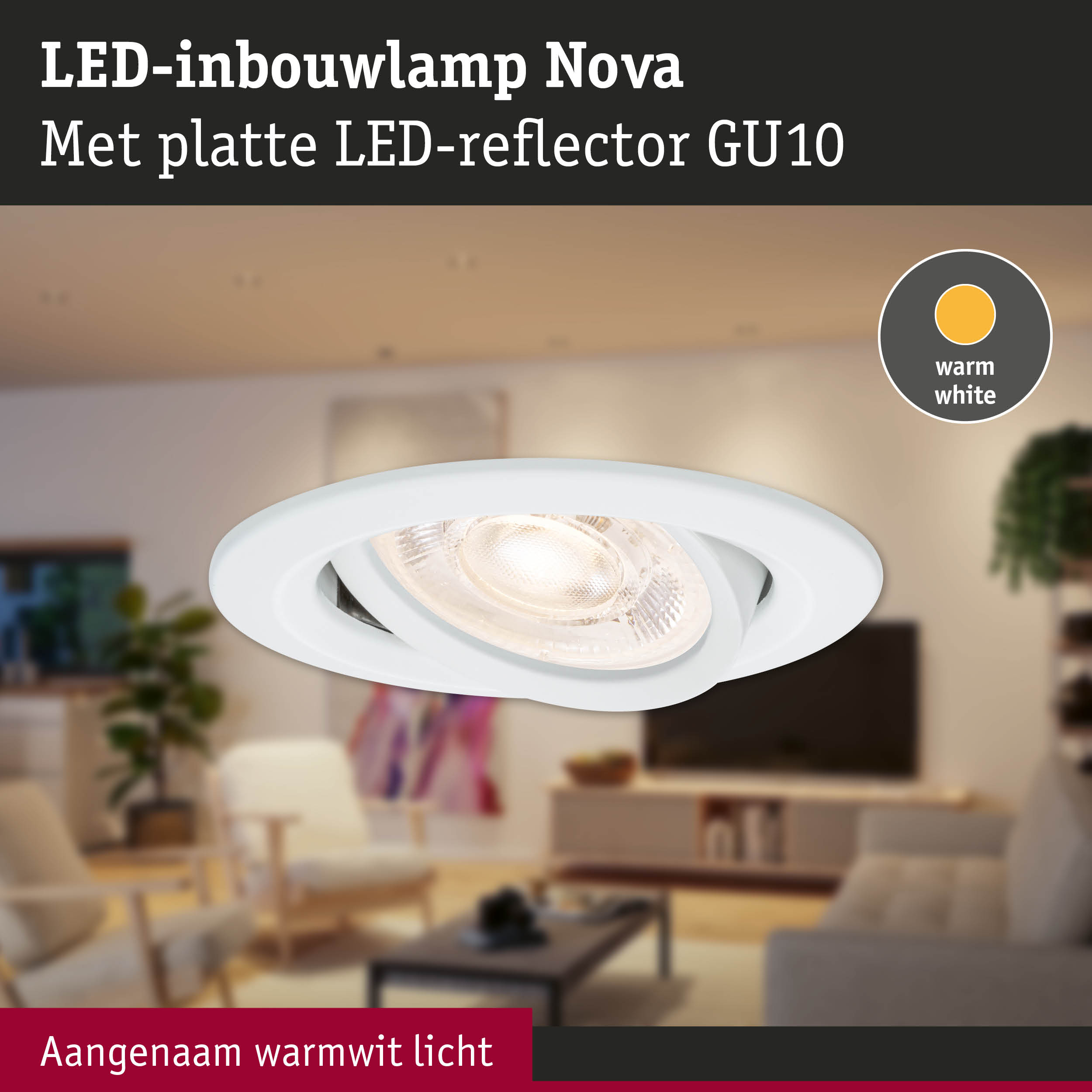 LED-inbouwlamp Nova met platte LED-reflector GU10 in wit voor warm wit licht