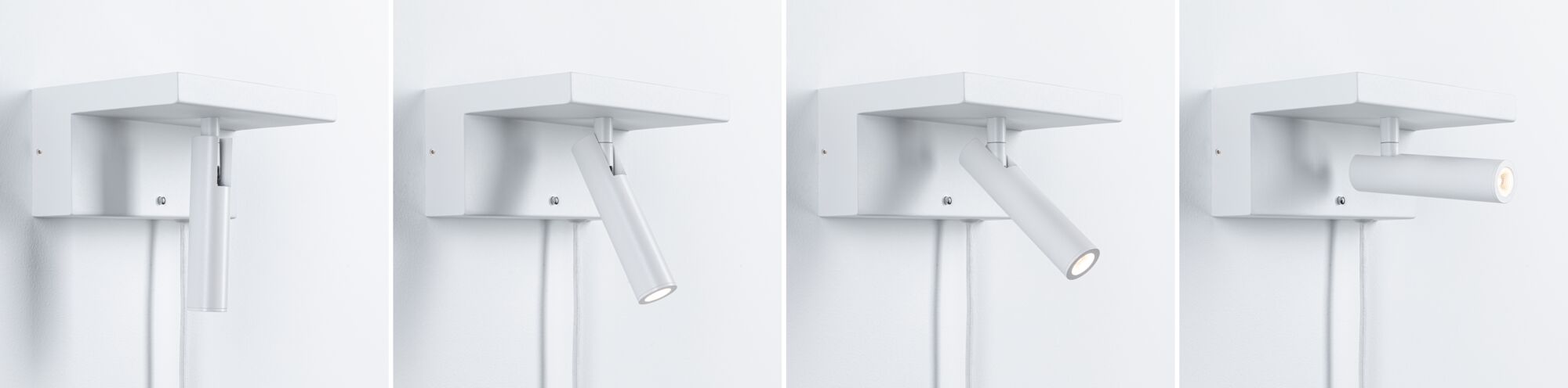 Hvid metal LED-væglampe med justerbart cylindrisk hoved til fokuseret belysning