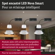 Spot encastré LED Nova Smart blanc avec modules plats et profondeur d'encastrement de 45 mm pour éclairage intelligent