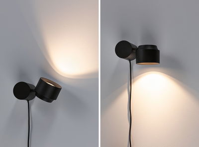 Moderne zwarte aluminium wandspot met warm wit licht en kabel voor accentverlichting in kamers