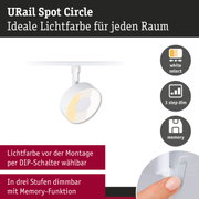 Weißer URail Spot Circle LED-Strahler mit einstellbarer Lichtfarbe und 3-Stufen-Dimmer mit Memory-Funktion