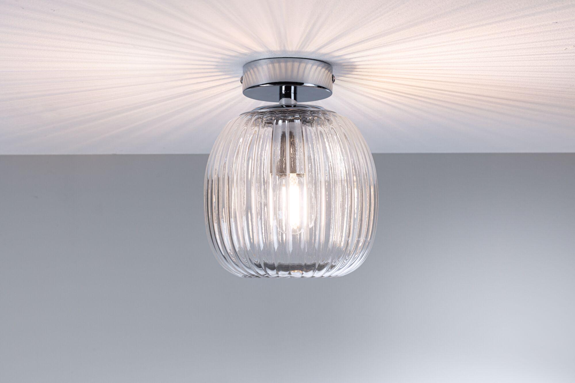 Ceiling light with ribbed clear glass and chrome mount, modern LED design for living spaces