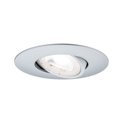 Round recessed LED spotlight in silver aluminum with adjustable light head for flexible lighting