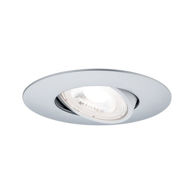 Rund eingelassener LED-Einbaustrahler aus silbernem Aluminium mit schwenkbarem Leuchtkopf