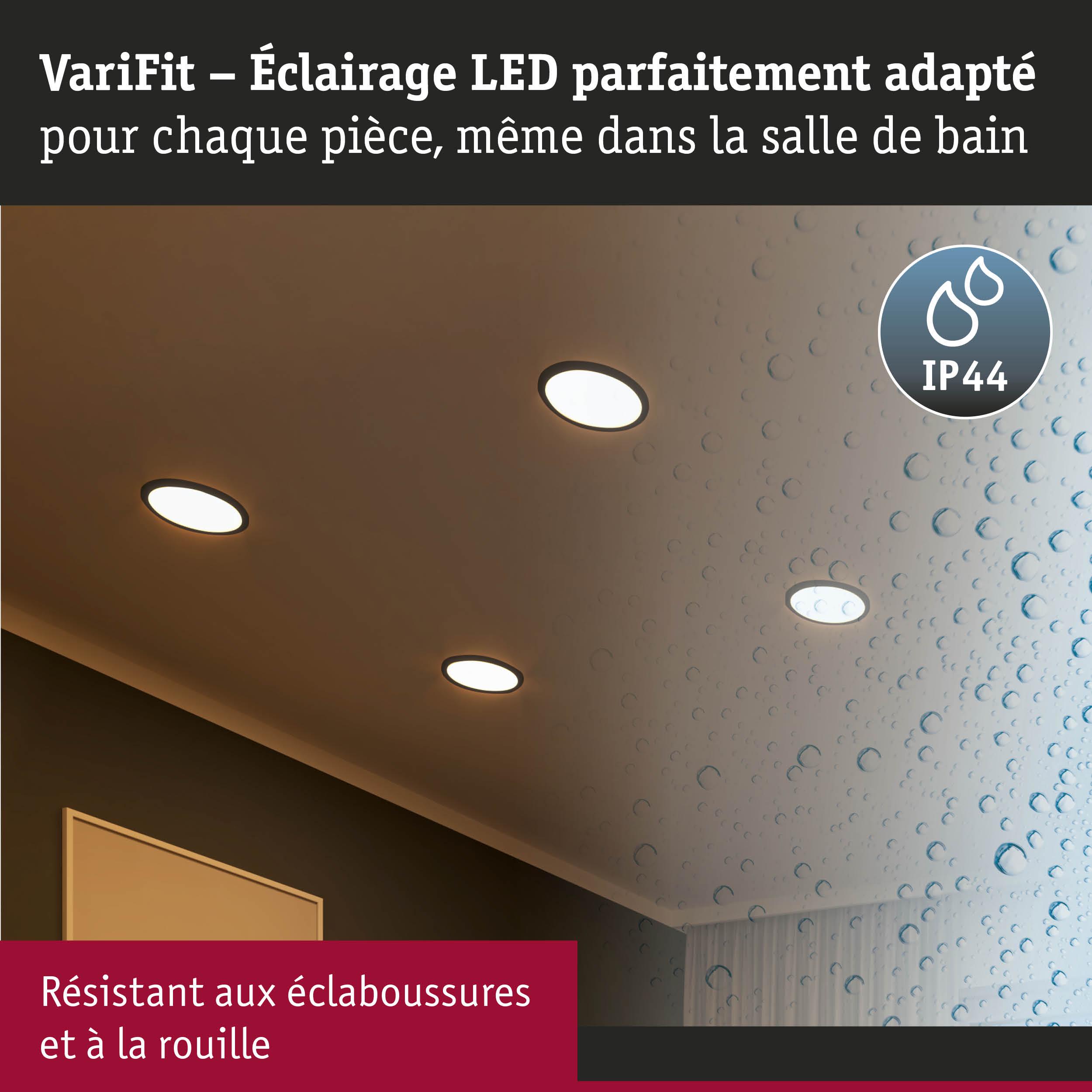 Éclairage LED VariFit encastré IP44, résistant aux éclaboussures et à la rouille pour salle de bain