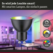 Schwarze smarte LED-Lampe mit RGBW-Farbsteuerung und dimmbarer Funktion für Wohnraumbeleuchtung