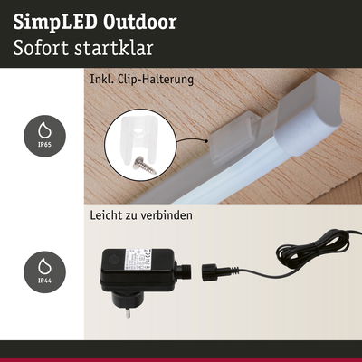 Weißes SimpLED Outdoor LED-Licht mit Clip-Halterung und IP65 Schutz für Außenbereiche