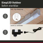 Weißes Outdoor LED-Licht mit Clip-Halterung und schwarzem IP44 Netzteil für einfache Verbindung