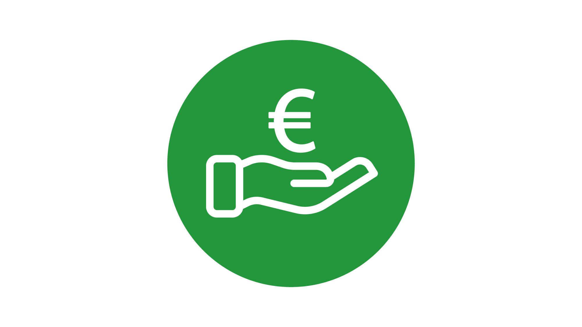 Grünes Symbol mit Hand und Eurozeichen für Einsparpotenzial und Energieklasse A