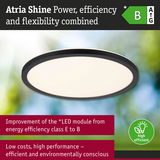 Round Atria Shine LED ceiling light with black frame, energy efficient and environmentally conscious