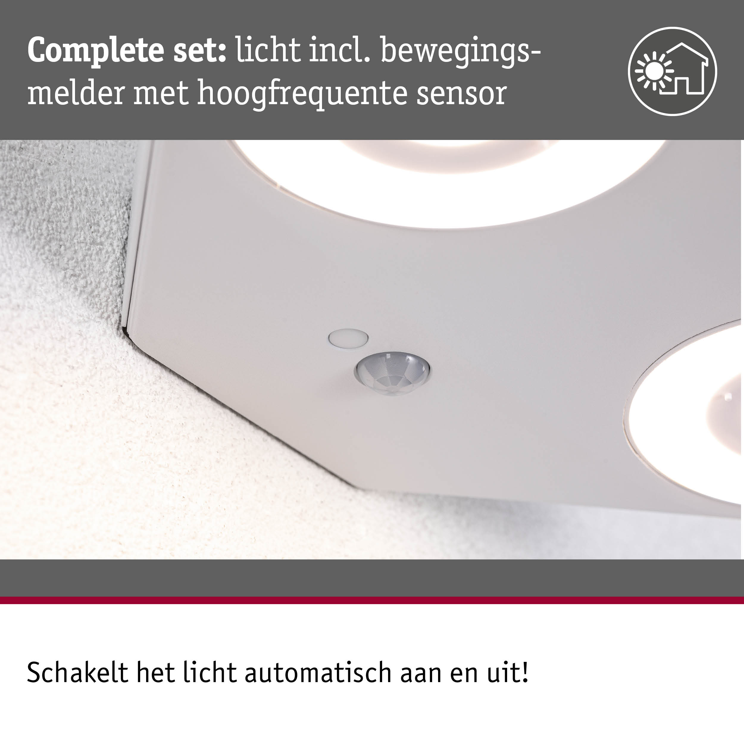 Witte LED-plafondlamp met bewegingsmelder en hoogfrequente sensor voor automatische lichtschakeling