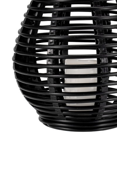 Black plastic lantern basket with white candle holder, decorative LED lamp for indoor and outdoor use