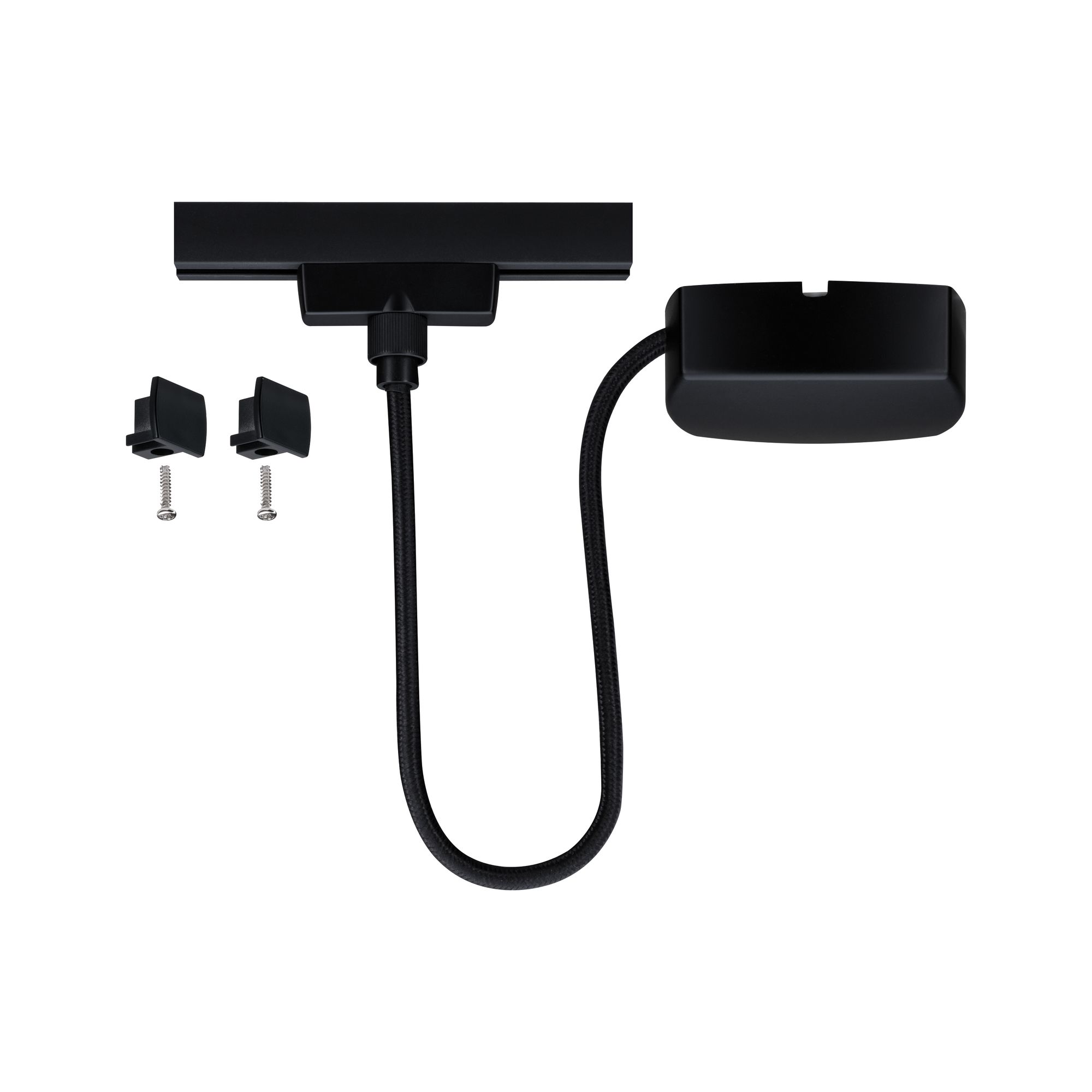 Sort LED-skinneadapter sæt med kabel og monteringsdele til belysningssystemer