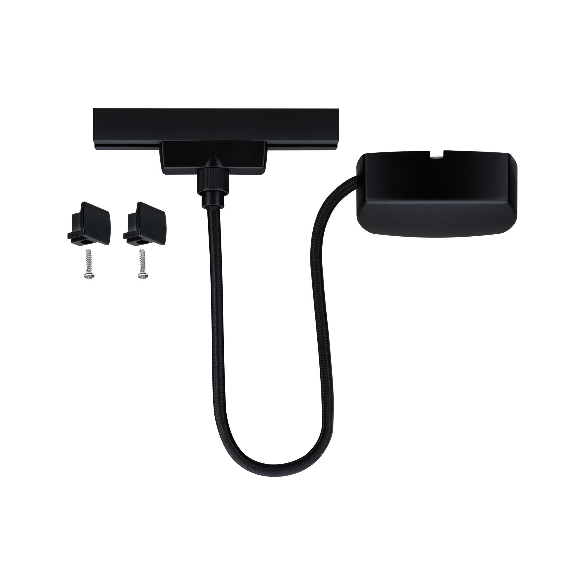 Black LED track adapter set with cable and mounting parts for lighting systems