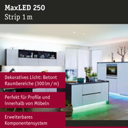 Moderne Küche mit MaxLED 250 LED-Lichtstreifen in Weiß, dekorative Beleuchtung unter Möbeln und am Boden
