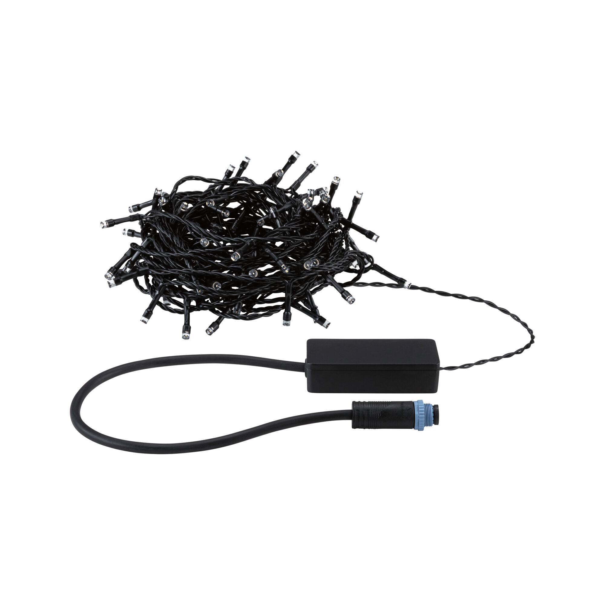 Schwarze LED-Lichterkette mit kleinem Stecker und Steuerbox für Innen- und Außenbeleuchtung