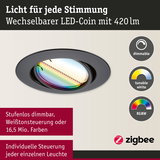 Schwarzer LED-Einbaustrahler mit dimmbarer RGBW-Farbsteuerung und Zigbee-Funktion für individuelle Lichtstimmung