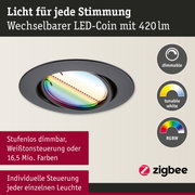 Schwarzer LED-Einbaustrahler mit wechselbarem LED-Coin und dimmbarer, tunbarer Lichtfarbe