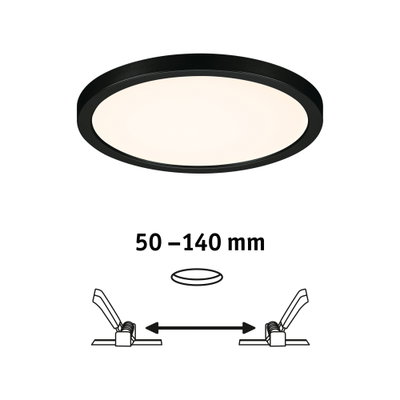 Rundes LED-Deckenlicht mit schwarzem Rahmen und einstellbarem Einbaumaß 50-140 mm für Wohnräume
